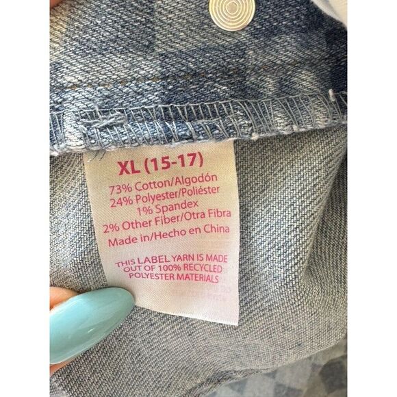 NO BOUNDARIES Denim Boyfriend Overalls Checkered Blue Juniors XL (15-17) - Picture 6 of 10